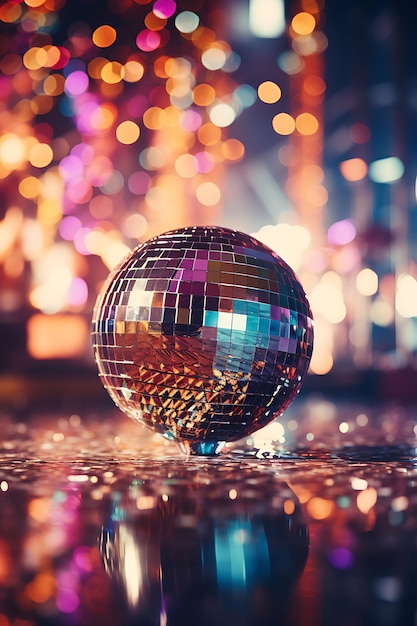 Cornice della scintillante palla da discoteca che scatena la notte di Capodanno dell'idea creativa del concetto di Capodanno