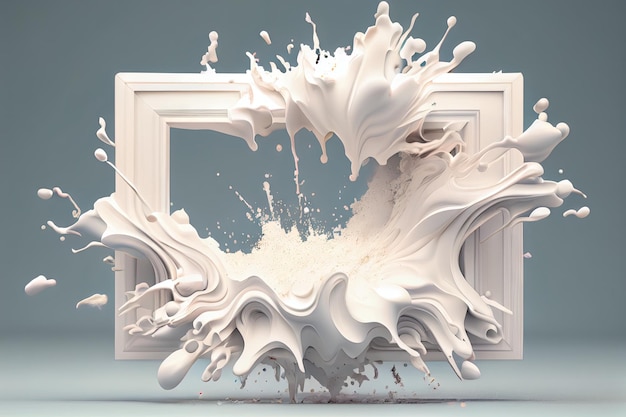 Cornice di esplosione di vernice bianca Snow Burst Border Powder Spray Blast Background Abstract Generative AI Illustration