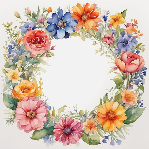 Cornice di fiori ad acquerello e sfondo ai immagine generativa