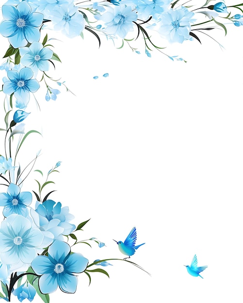 Cornice di fiori blu su sfondo bianco