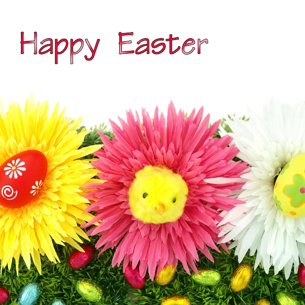 Cornice di fiori e uova di Pasqua