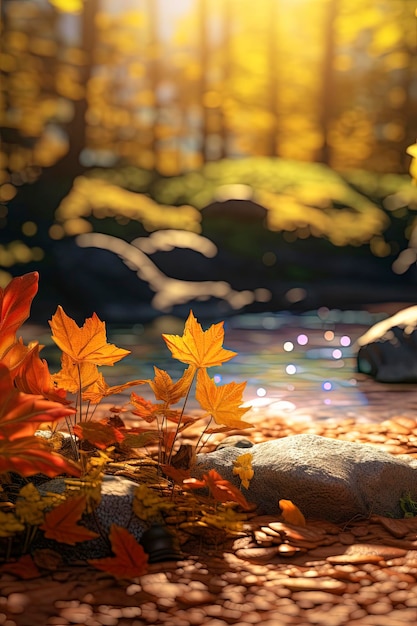 cornice di foglie di acero rosso arancio di sfondo naturale autunnale con bokeh sullo sfondo autunnale della foresta