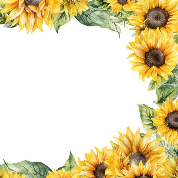 cornice di girasoli quadrato acquerello