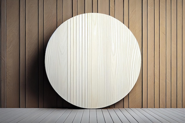 Cornice di legno rotonda bianca in piedi vicino al muro della plancia IA generativa
