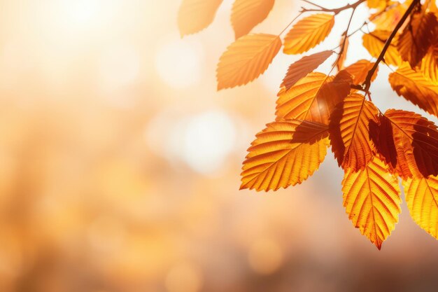 cornice di rami di foglie di castagno color autunno su uno sfondo sfocato brillante