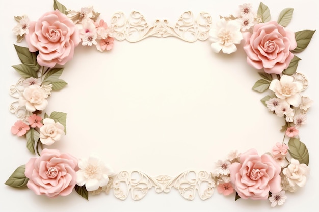 cornice di rose su bianco