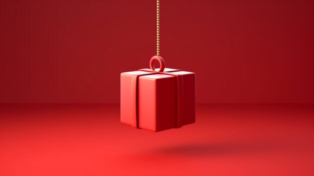 Cornice di scatola regalo appesa isolata su sfondo rosso Ai Generative