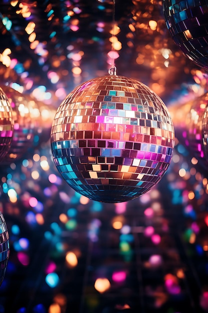 Cornice di scintillanti palle da discoteca Crea un'abbagliante danza floo Idea creativa per il concetto di Capodanno