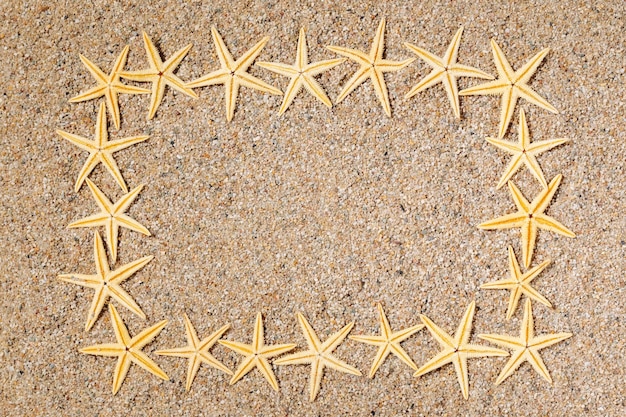 Cornice di stelle marine sulla sabbia della spiaggia