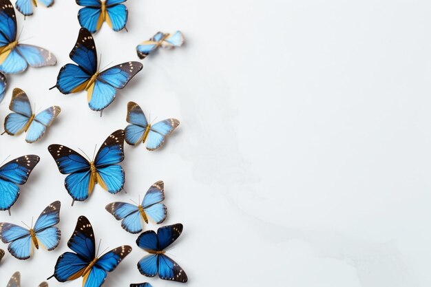Cornice dorata con sfondo di farfalle blu