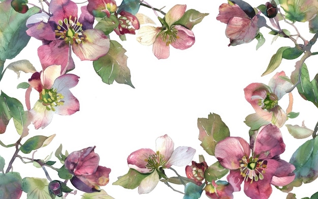 Cornice floreale Acquarello Hellebores e Holly Hellebore Holly Cornice fiorita Acquerello