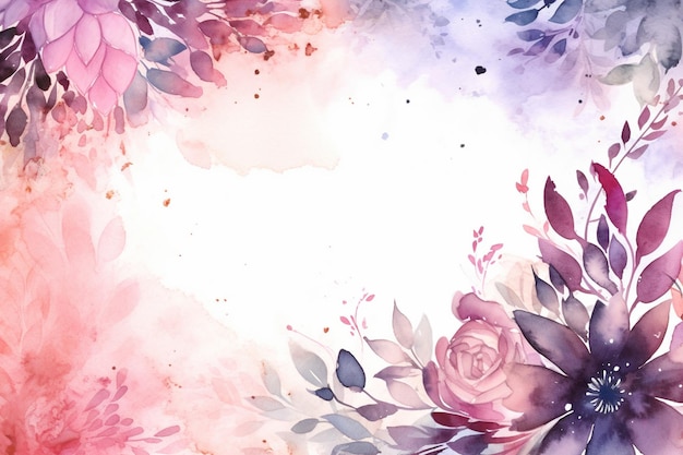 Cornice floreale dell'acquerello con uno sfondo di fiori viola