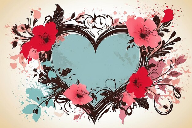 Cornice floreale dipinta in grunge con blob per gli elementi del giorno di San Valentino per l'illustrazione vettoriale del design