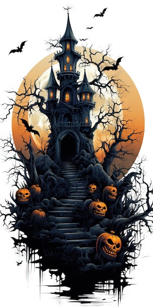 cornice halloween cornice in legno illustrazione halloween Ai generata ad alta risoluzione illustrazione Halloween su sfondo bianco