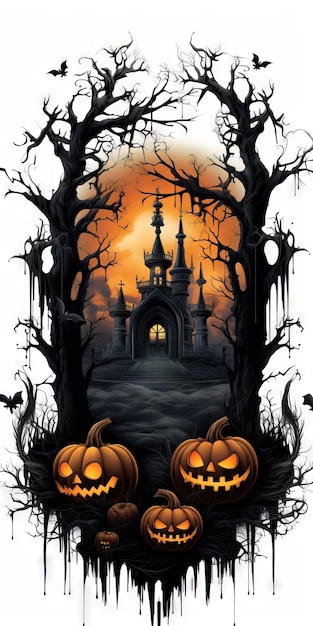 cornice halloween cornice in legno illustrazione halloween Ai generata ad alta risoluzione illustrazione Halloween su sfondo bianco