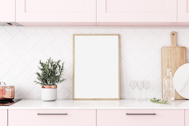 Cornice mockup A4 cucina rosa