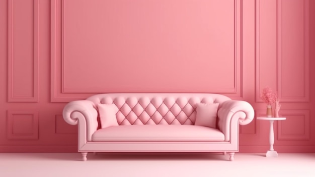 Cornice mockup nel giorno di san valentino con divano sulla parete di colore rosa IA generativa