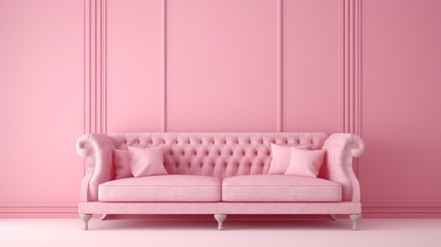 Cornice mockup nel giorno di san valentino con divano sulla parete di colore rosa IA generativa