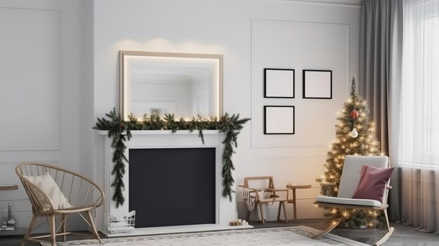 Cornice mockup sul design del tavolo per la decorazione del giorno di Natale Ai generativi