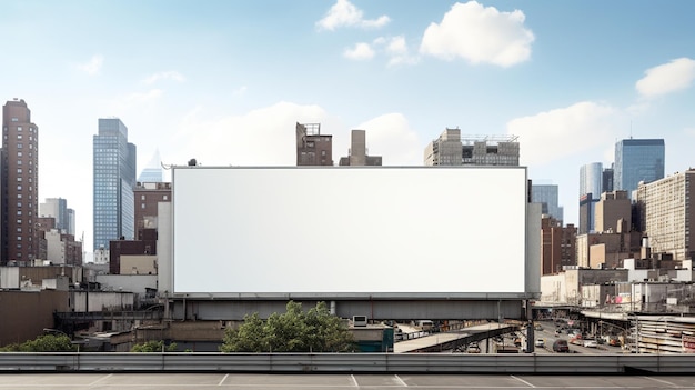 Cornice per cartelloni pubblicitari in bianco immersa in un vivace paesaggio urbano tela aperta per la creatività