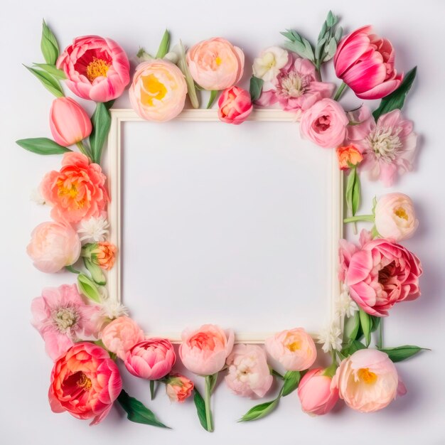 Cornice per foto di fiori Concetto di matrimonio con fiori Per la progettazione di biglietti di auguri o inviti