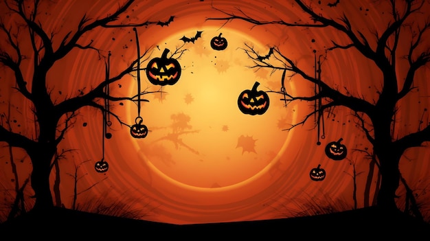 Cornice per foto di Halloween con sfondo di zucca e luna piena
