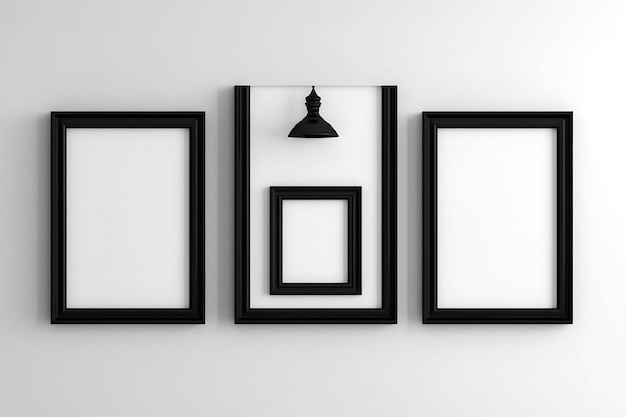 Cornice per foto isolata nera vuota vuota su sfondo bianco muro