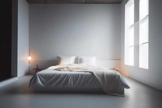 cornice per foto mockup psd appesa nella moderna camera da letto minimalista generata ai