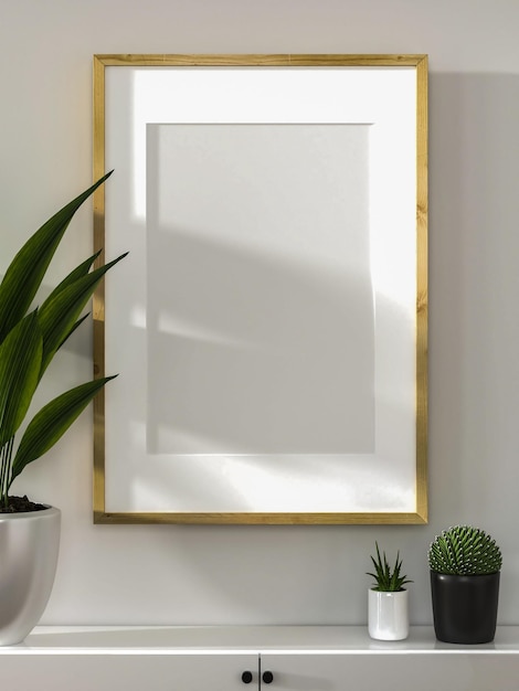 Cornice per foto vuota mockup con illustrazione 3D nel rendering del soggiorno