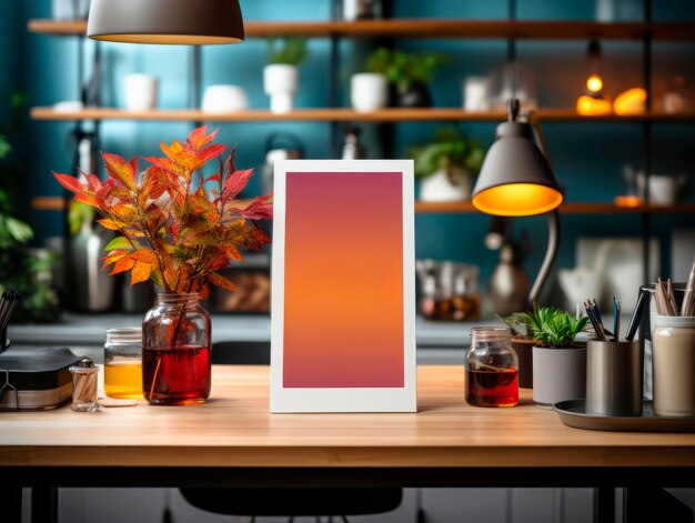 Cornice per foto vuota sul tavolo nella caffetteria AI generativa