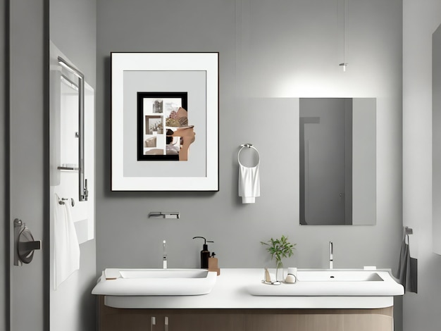 Cornice per poster mockup in bagno, modelli moderni di alta qualità generati dall'IA