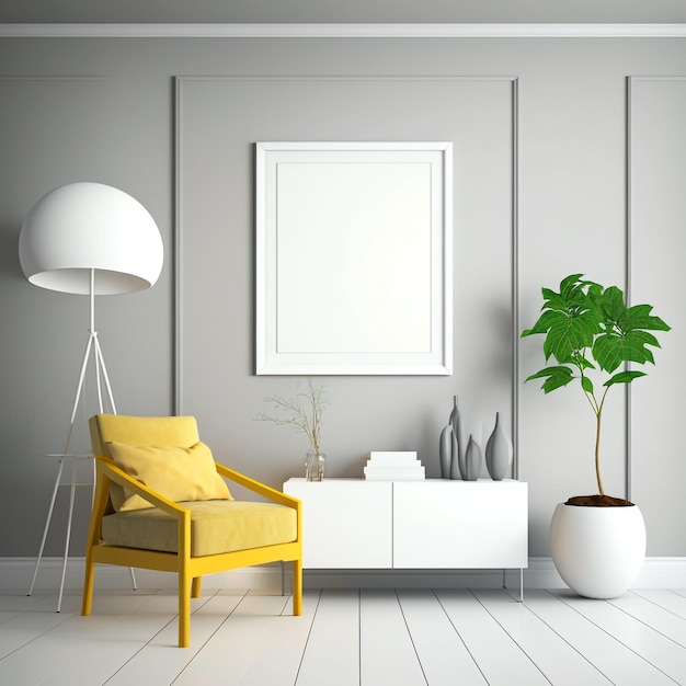 cornice per poster vuota nel mockup della stanza della parete