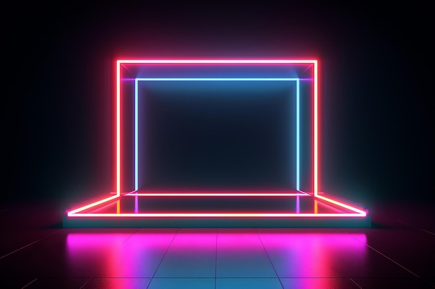 Cornice quadrata minimalista con luce al neon su sfondo nero