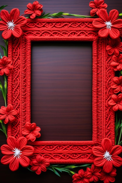 cornice rossa con fiori al centro