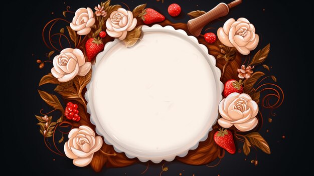 cornice rotonda di rose e cioccolato Illustrazione di San Valentino Foto di alta qualità