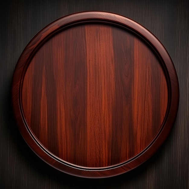 Cornice rotonda minimalista in legno di mogano Anello minimalista con texture realistica Illustrazione digitale quadrata Cerchio vuoto generato da Ai su sfondo nero