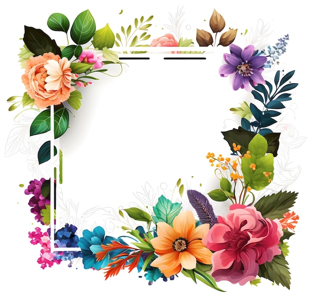 Cornice spaziale per testo con sfondo di elementi floreali per biglietto di auguri generativo ai