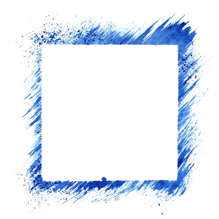 Foto cornice stencil quadrata blu isolata su sfondo bianco