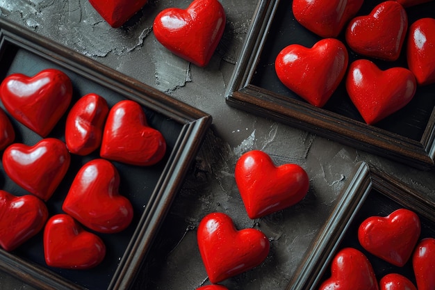 Cornici orizzontali e verticali con cuori rossi che incarnano il concetto del giorno di San Valentino