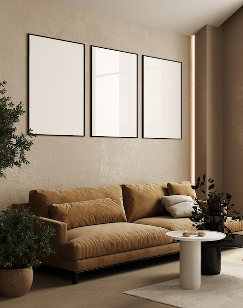Cornici per poster mockup in caldo rendering 3d per interni domestici beige
