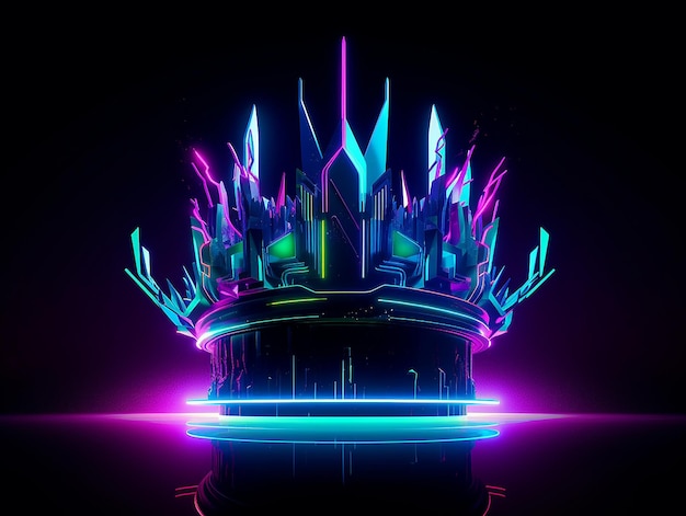 Corona astratta in stile neon illustrazione su sfondo nero IA generativa
