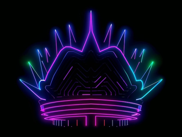 Corona astratta in stile neon illustrazione su sfondo nero IA generativa