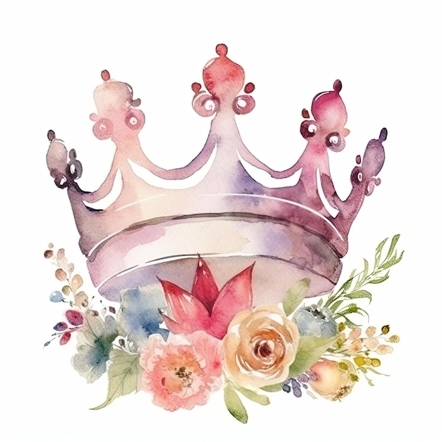 Corona dell'acquerello con fiori e foglie su sfondo bianco