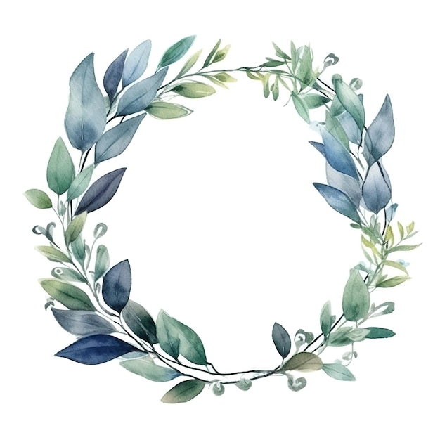 Corona dell'acquerello con foglie e rami. illustrazione dipinta a mano per invito a nozze, salva la data, matrimonio, compleanno, matrimonio, compleanno, matrimonio.