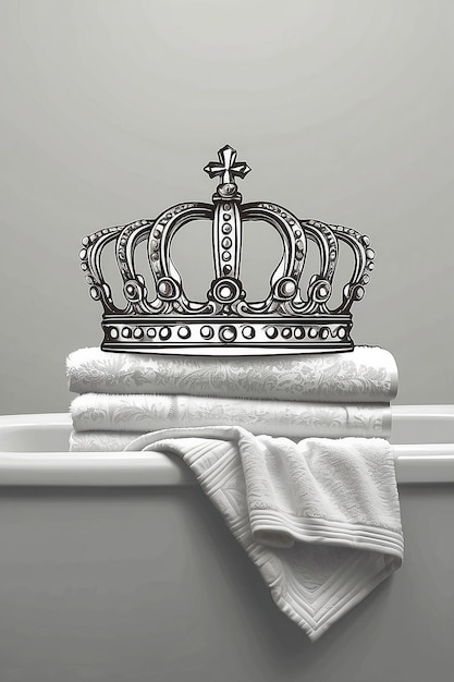 Corona di asciugamano vettoriale su vasca da bagno contorno sfondo bianco