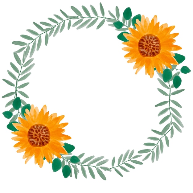 Corona di girasole dell'acquerello Fiori gialli giardino casa colonica confine Disegnato a mano acquerello illustrazione isolato Fiori d'autunno Autunno del Ringraziamento