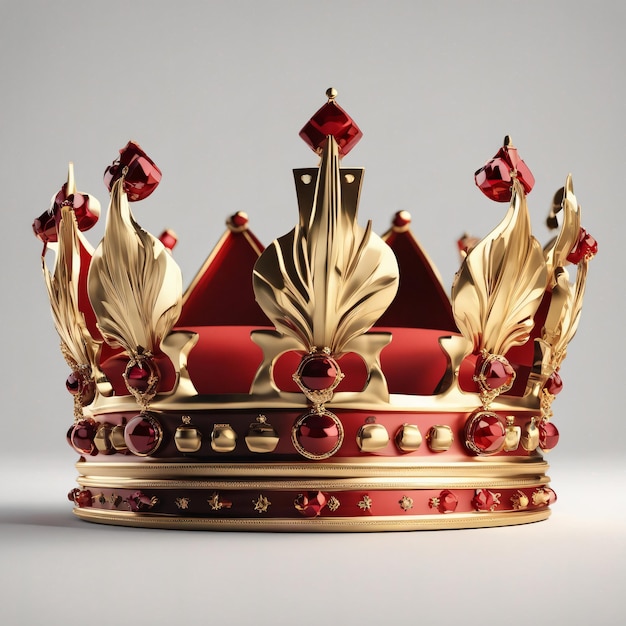 Corona reale d'oro e rossa isolata su sfondo bianco
