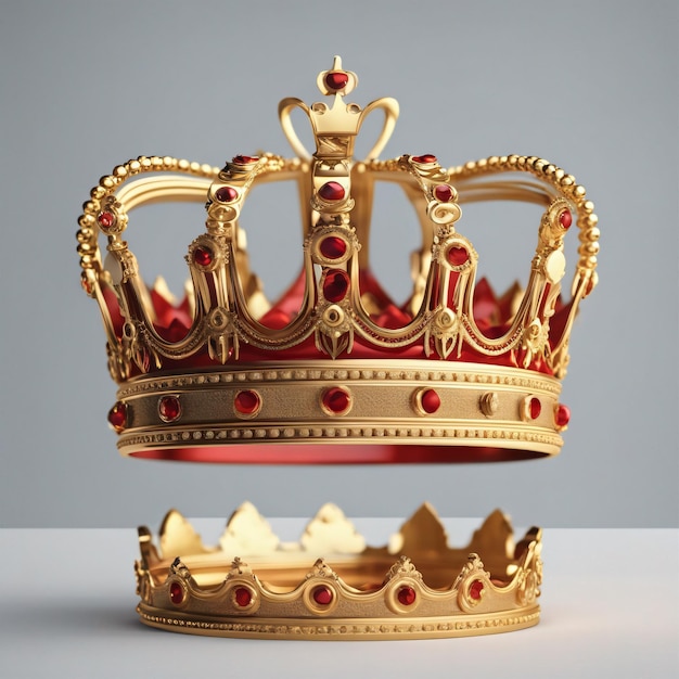Corona reale d'oro e rossa isolata su sfondo bianco