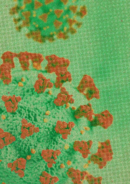 Coronavirus al microscopio su uno sfondo verde illustrazione