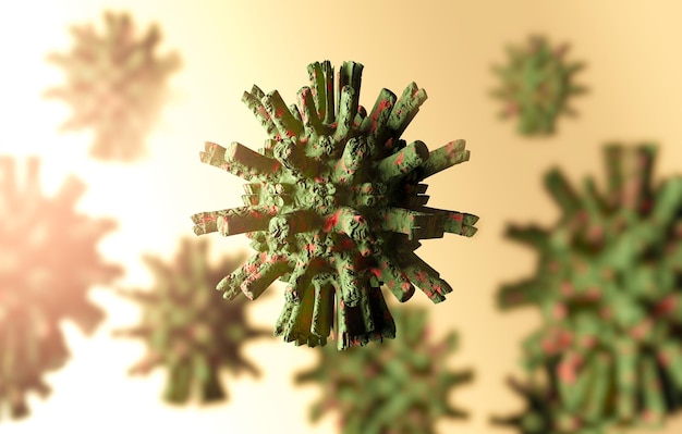 Coronavirus COVID 19.3d illustrazione di virus e batteri infettivi.